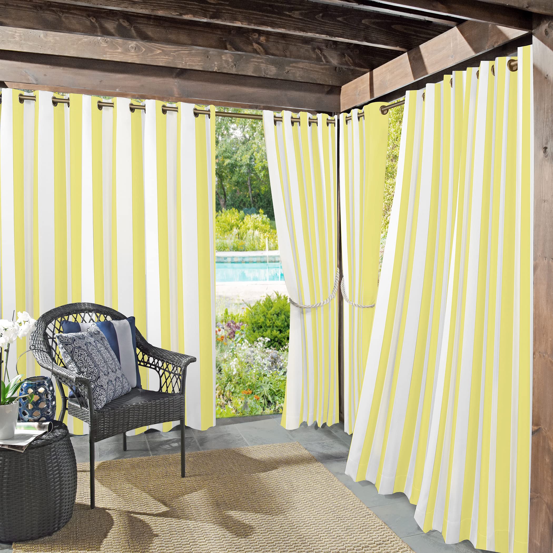Sun Zero Valencia 2-Pack Cabana Stripe Indoor/Outdoor UV Protectant Energy Efficient Grommet Curtain Panel Pair