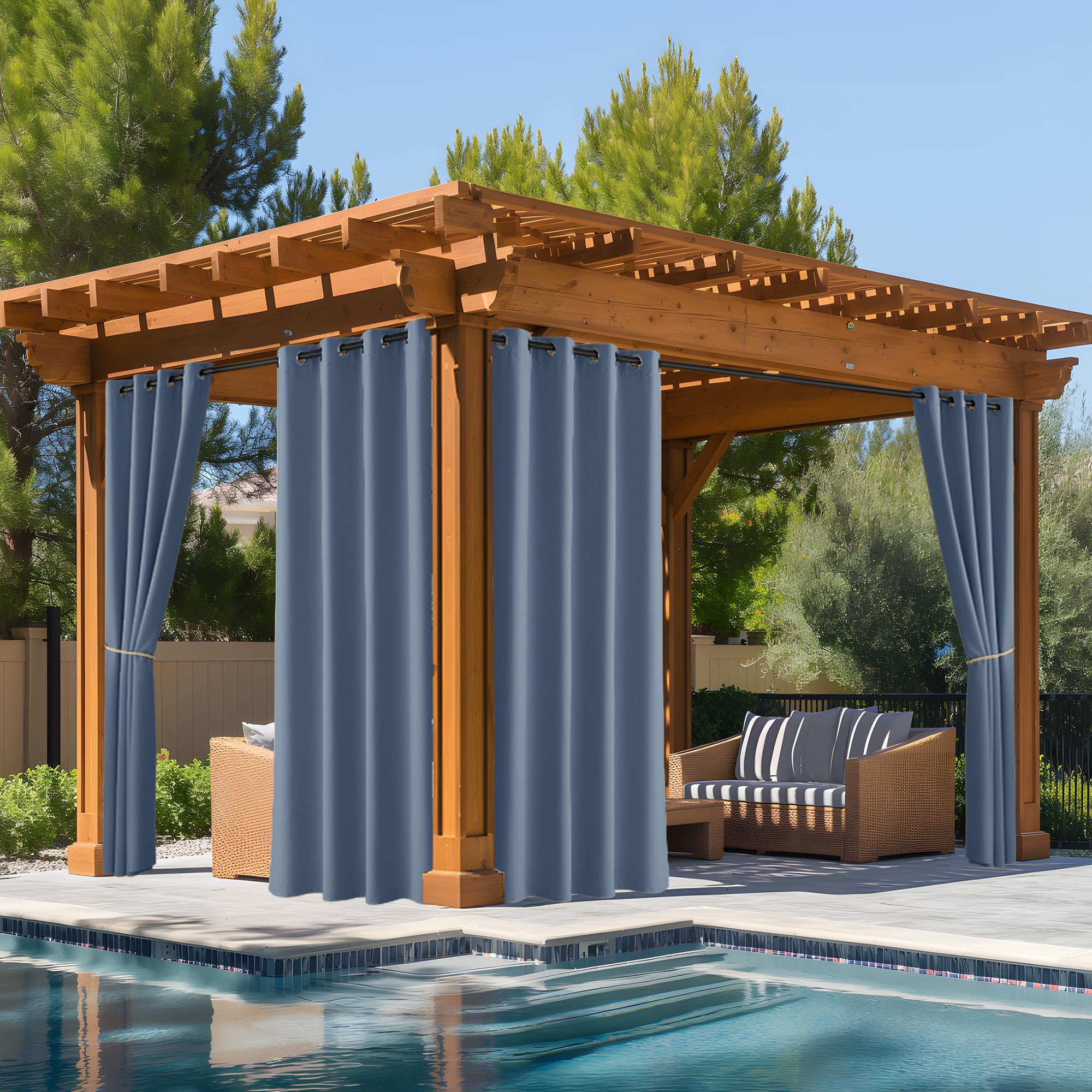 NICETOWN Outdoor Curtains for Patio Waterproof 95" L, Blackout Gazebo Curtain for Pergola/Porch Weatherproof, UV & Privacy Protection Outside Drape, 52" Wide, 1 Panel, Biscotti Beige
